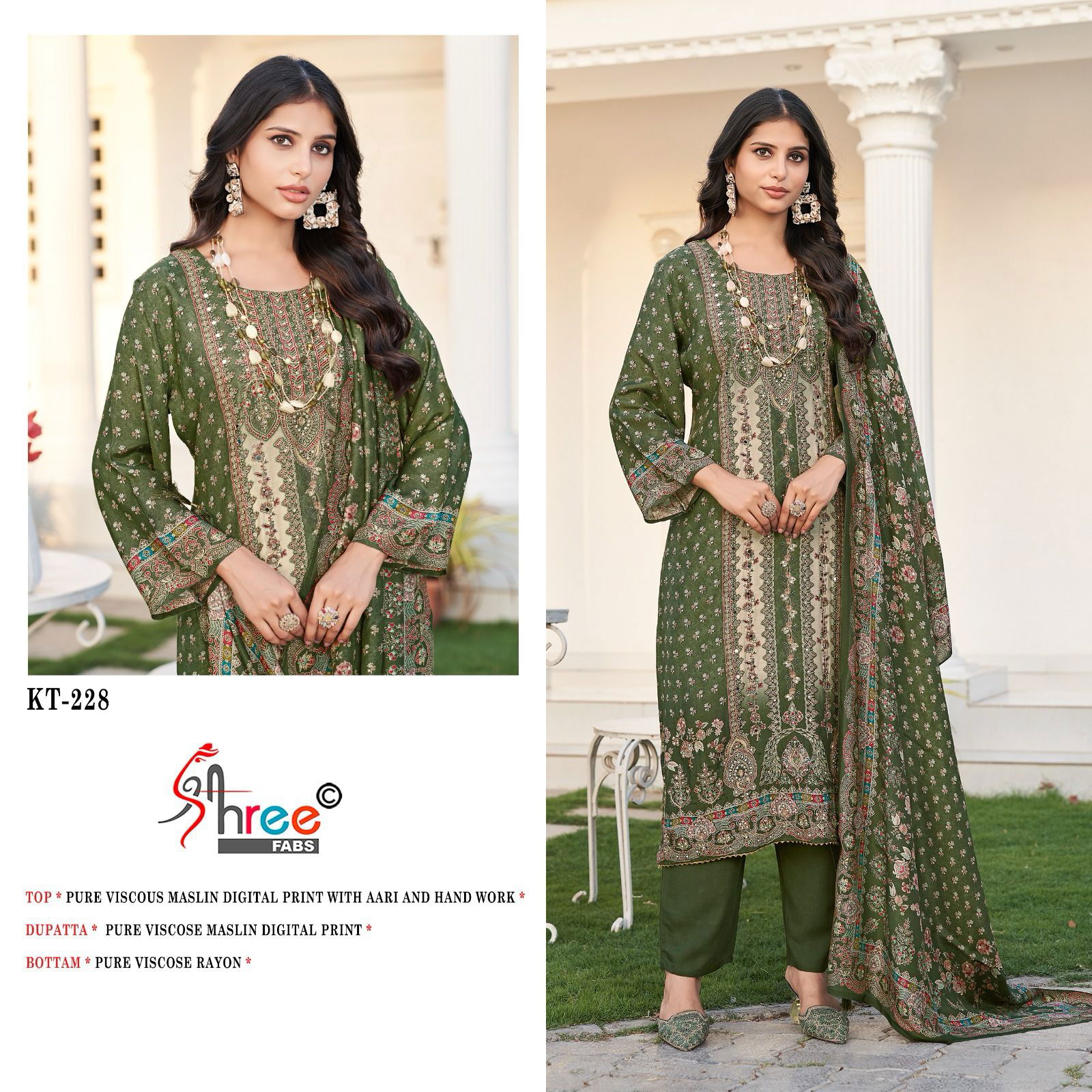 Kt 228 by Shree Viscose Maslin Digital Printed Salwar Suits Wholesale In India